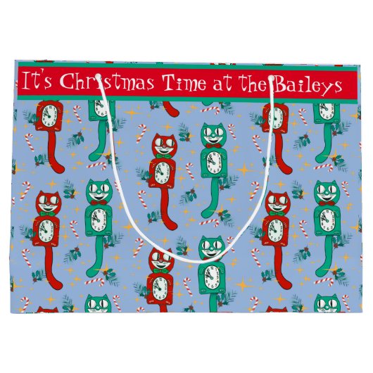 ヴィンテージかわいいキットキャットクロックパーソナライズされた抱き枕 ラージペーパーバッグ (裏面)