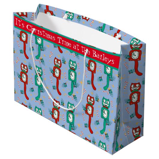 ヴィンテージかわいいキットキャットクロックパーソナライズされた抱き枕 ラージペーパーバッグ (裏面アングル)