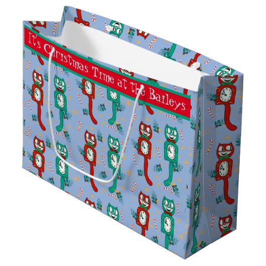 ヴィンテージかわいいキットキャットクロックパーソナライズされた抱き枕 ラージペーパーバッグ (正面アングル)