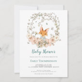 ヴィンテージかわいいキツネの葉アヒル卵の青い赤ちゃんシャワー 招待状 (正面)