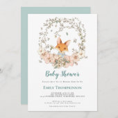 ヴィンテージかわいいキツネの葉アヒル卵の青い赤ちゃんシャワー 招待状 (正面/裏面)