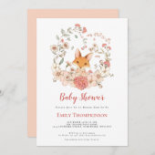 ヴィンテージかわいいキツネの葉ピーチ赤ちゃんシャワー 招待状 (正面/裏面)