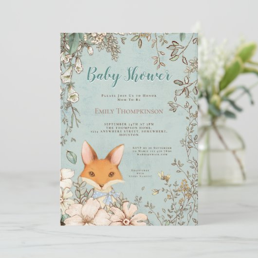 ヴィンテージかわいいキツネの葉花子の男の子シャワー 招待状 (スタンド正面)