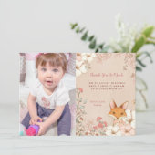 ヴィンテージかわいいキツネフォトガール1st誕生日ありがとう サンキューカード (スタンド正面)