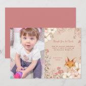 ヴィンテージかわいいキツネフォトガール1st誕生日ありがとう サンキューカード (正面/裏面)