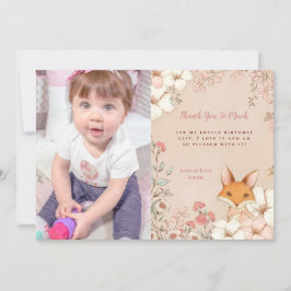 ヴィンテージかわいいキツネフォトガール1st誕生日ありがとう サンキューカード