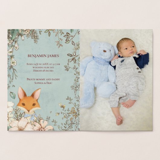 ヴィンテージかわいいキツネフォトスクリプト誕生発表 箔カード (内部)