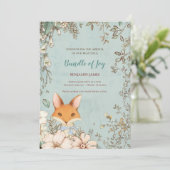 ヴィンテージかわいいキツネフォトリーフフローラベビー誕生 案内状 (スタンド正面)