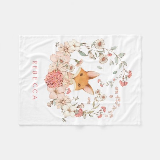 ヴィンテージかわいいキツネボタニカルベビーガール子供部屋 フリースブランケット (正面(横))