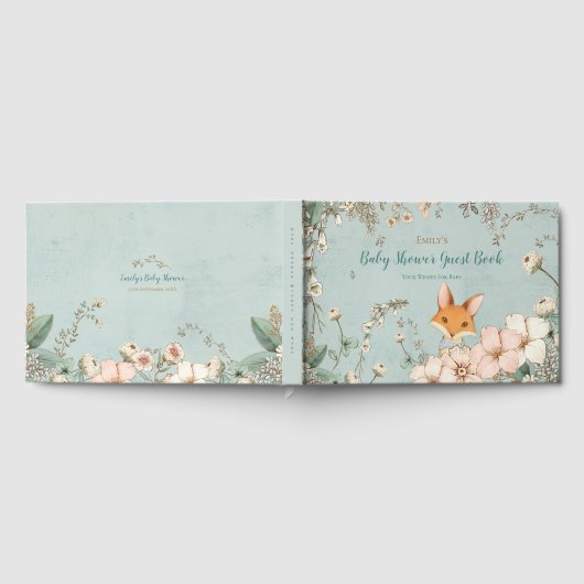 ヴィンテージかわいいキツネ植物願いベイビーシャワー ゲストブック (全面)