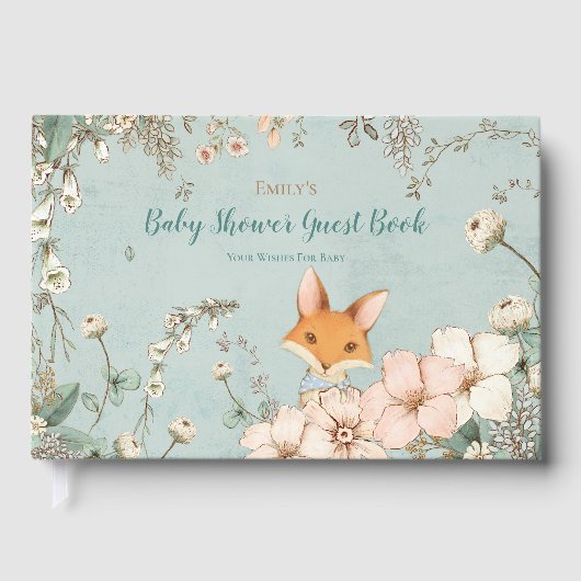 ヴィンテージかわいいキツネ植物願いベイビーシャワー ゲストブック (正面)