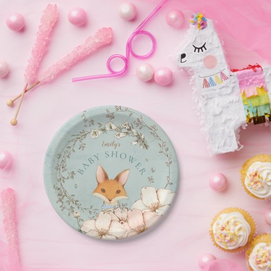 ヴィンテージかわいいキツネ花少年グリーンベイビーシャワー ペーパープレート (パーティー)