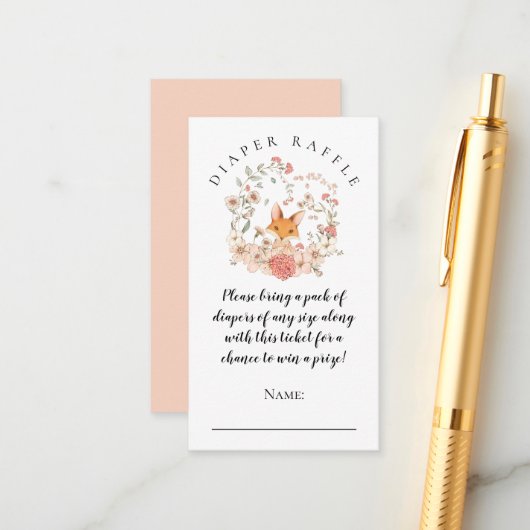 ヴィンテージかわいいキツネ花模様おむつラッフルガールシャワー エンクロージャーカード (正面/裏面インサイチュ)