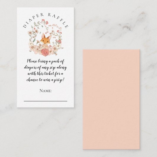 ヴィンテージかわいいキツネ花模様おむつラッフルガールシャワー エンクロージャーカード (正面/裏面)