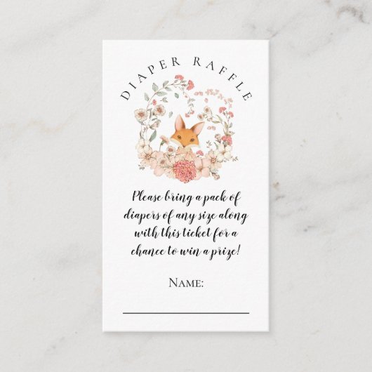 ヴィンテージかわいいキツネ花模様おむつラッフルガールシャワー エンクロージャーカード (正面)