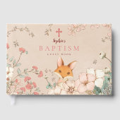 ヴィンテージかわいいキツネ花模様ベビーガールバプテスマ ゲストブック (正面)