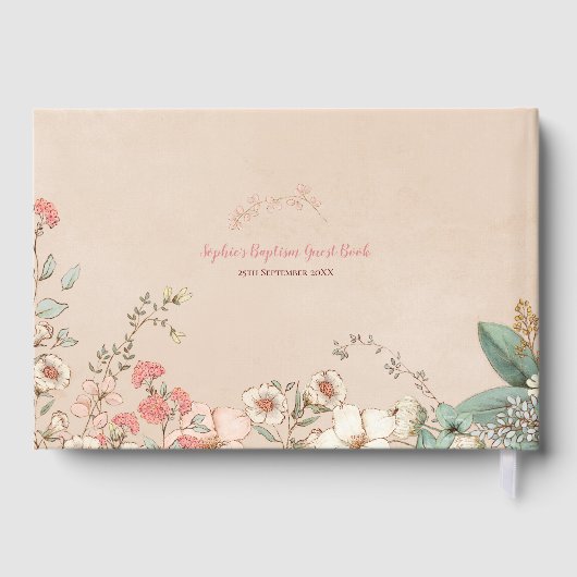 ヴィンテージかわいいキツネ花模様ベビーガールバプテスマ ゲストブック (裏面)
