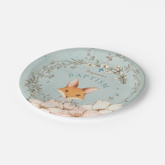 ヴィンテージかわいいキツネ花模様ボーイグリーンバプテスマ ペーパープレート (アングル)