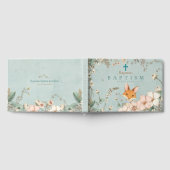 ヴィンテージかわいいキツネ花模様緑のベビーバプテスマ ゲストブック (全面)