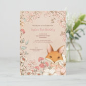ヴィンテージかわいいキツネ葉フローラ1stバースデーガール 招待状 (スタンド正面)
