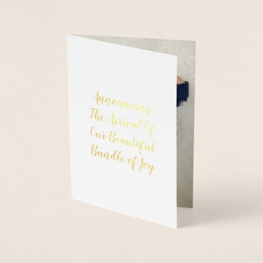 ヴィンテージかわいいクマの写真スクリプト誕生のお知らせ 箔カード (正面)