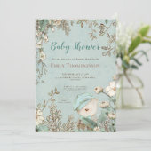 ヴィンテージかわいいクマの花模様葉ズ男の子赤ちゃんシャワー 招待状 (スタンド正面)