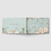 ヴィンテージかわいいクマの花緑のベビーバプテスマ ゲストブック (全面)