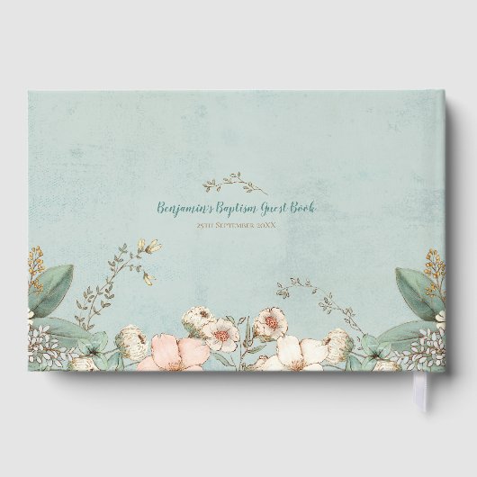 ヴィンテージかわいいクマの花緑のベビーバプテスマ ゲストブック (裏面)