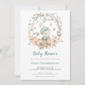 ヴィンテージかわいいクマの葉ターコイズ赤ちゃんシャワー 招待状 (正面)