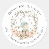ヴィンテージかわいいクマフローラありがとう男の子の赤ちゃんシャワー ラウンドシール (正面)