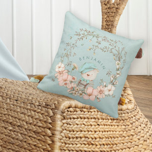 ヴィンテージかわいいクマ植物名男の赤ちゃん子供部屋 クッション