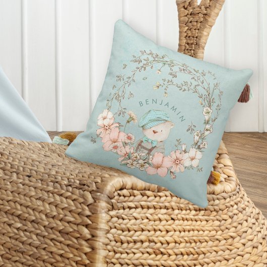 ヴィンテージかわいいクマ植物名男の赤ちゃん子供部屋 クッション