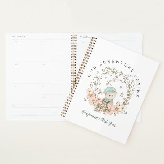 ヴィンテージかわいいクマ花模様一年少年ベビー本 プランナー手帳 (ディスプレー)