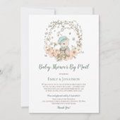 ヴィンテージかわいいクマ葉の男の赤ちゃんシャワーbyメール 招待状 (正面)