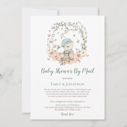 ヴィンテージかわいいクマ葉の男の赤ちゃんシャワーbyメール 招待状 (正面)