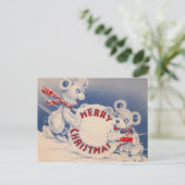 ヴィンテージかわいいクマ雪だるまメリークリスマス シーズンポストカード (スタンド正面)