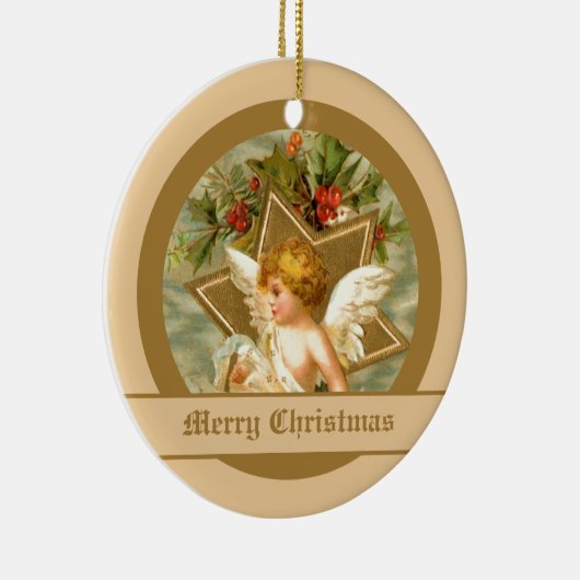 ヴィンテージかわいいクリスマスの天使とスター セラミックオーナメント (右)