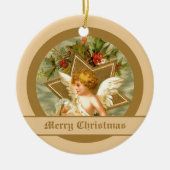 ヴィンテージかわいいクリスマスの天使とスター セラミックオーナメント (正面)
