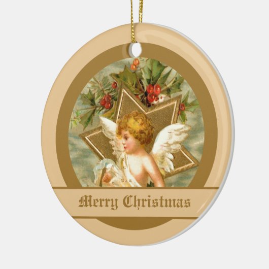 ヴィンテージかわいいクリスマスの天使とスター セラミックオーナメント (左)
