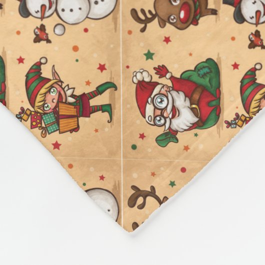 ヴィンテージかわいいクリスマスパターン フリースブランケット (角)