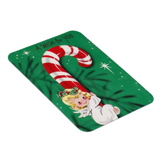 ヴィンテージかわいいクリスマスベビーエンジェルオンザキャンディーケーン マグネット (右側)