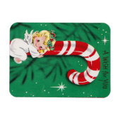ヴィンテージかわいいクリスマスベビーエンジェルオンザキャンディーケーン マグネット (横)