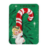 ヴィンテージかわいいクリスマスベビーエンジェルオンザキャンディーケーン マグネット (縦)