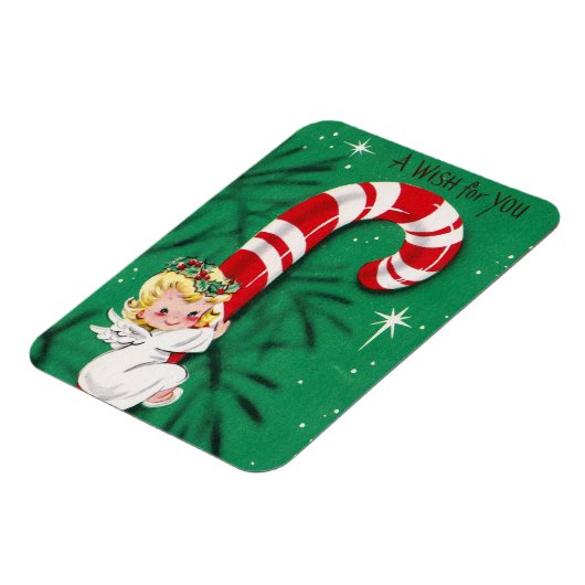 ヴィンテージかわいいクリスマスベビーエンジェルオンザキャンディーケーン マグネット (左側)