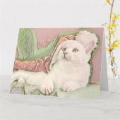 ヴィンテージかわいいクリスマス猫の水彩色 カード (黄色い花)