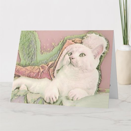 ヴィンテージかわいいクリスマス猫の水彩色 カード (正面)