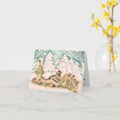 ヴィンテージかわいいクリスマス猫の水彩色 カード (黄色い花)