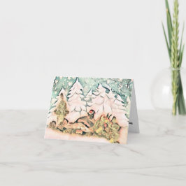 ヴィンテージかわいいクリスマス猫の水彩色 カード