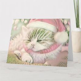 ヴィンテージかわいいクリスマス猫の水彩色 カード