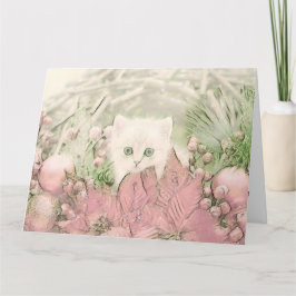 ヴィンテージかわいいクリスマス猫の水彩色 カード